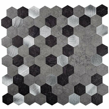 APOLLO TILE 1.25 in. Silver/Beige Hexagon 17.58 sq.ft 11.25 in. X11.25 in. Peel&Stick Tile, 10PK TCPLST9906